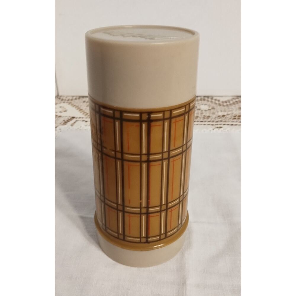 Vintage Alladin Best Buy Thermos Bottle Wide Mouth Tan and Brown Plaid Complete